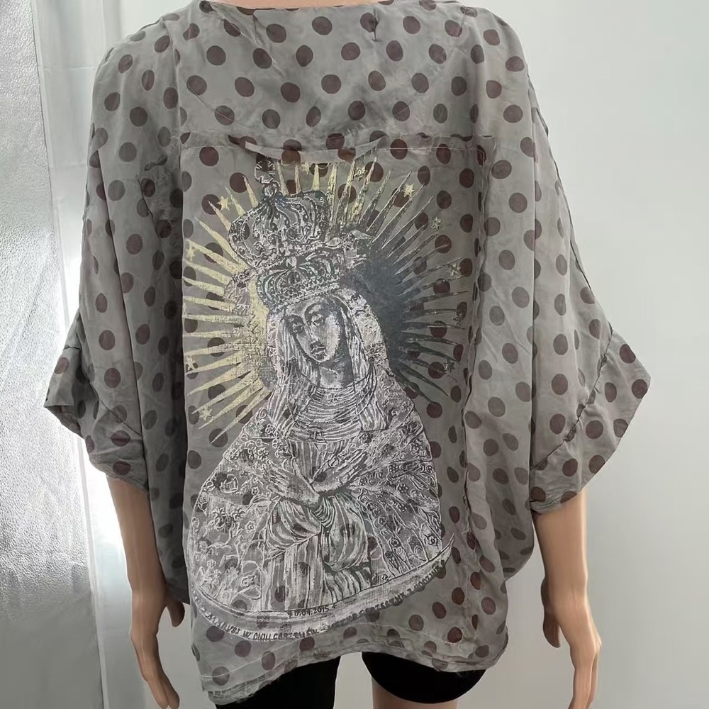 Magnolia Pearl Gray Polka Dot Dolman Tunic with Religious Graphic
